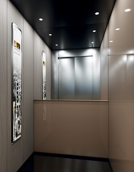 Cabina con paneles de cuadros artísticos y acabado premium — Ascensores Skylift